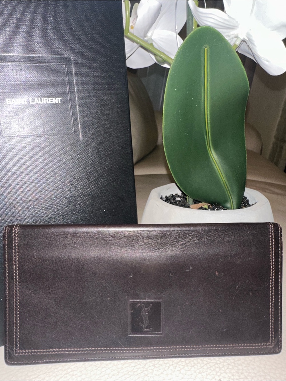 Saint Laurent Brown Slim Leather Long Wallet